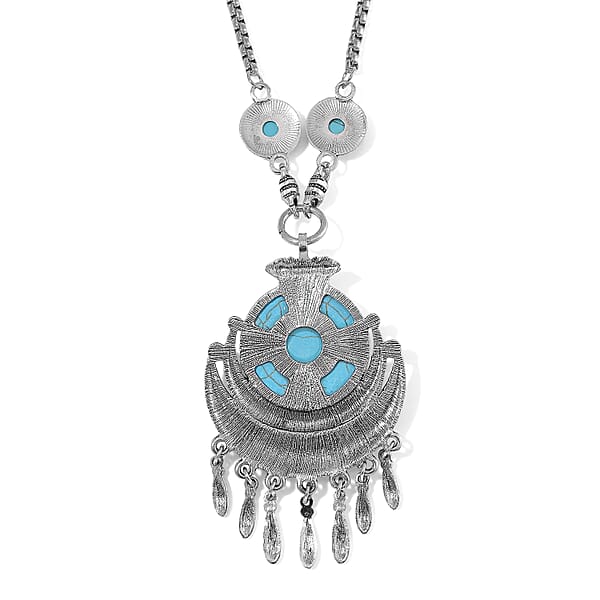 Blue Howlite 94.00 ctw Necklace (20-22 Inches) and Earrings in Silvertone