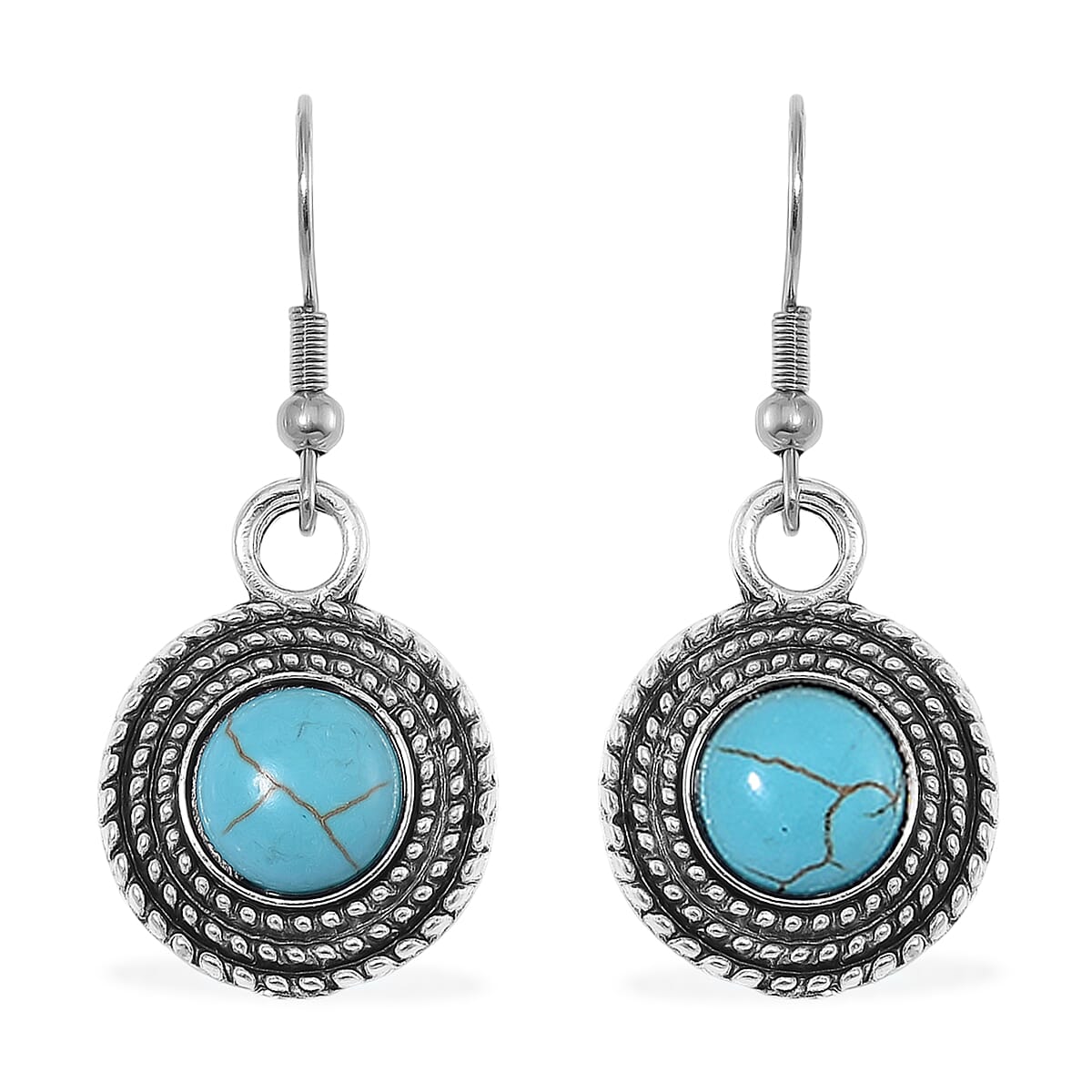 Blue Howlite 94.00 ctw Necklace (20-22 Inches) and Earrings in Silvertone image number 7