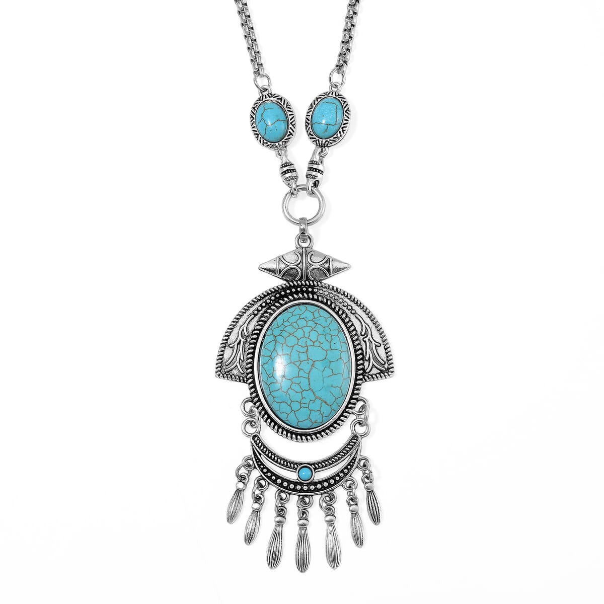 Blue Howlite 86.00 ctw Necklace 20-22 Inches and Earrings in Silvertone image number 2