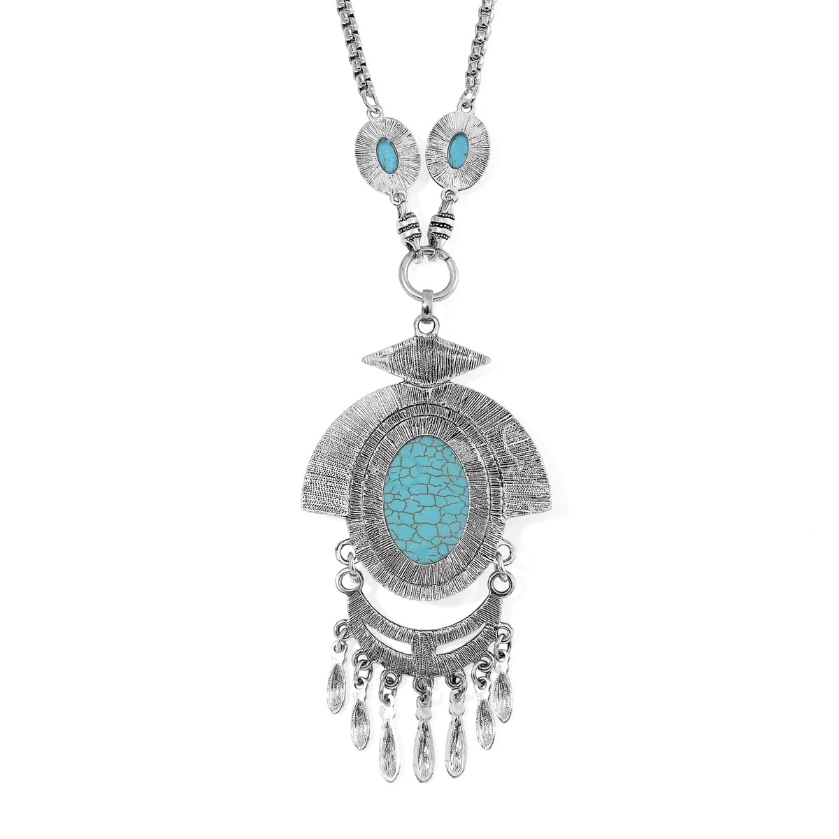 Blue Howlite 86.00 ctw Necklace 20-22 Inches and Earrings in Silvertone image number 4