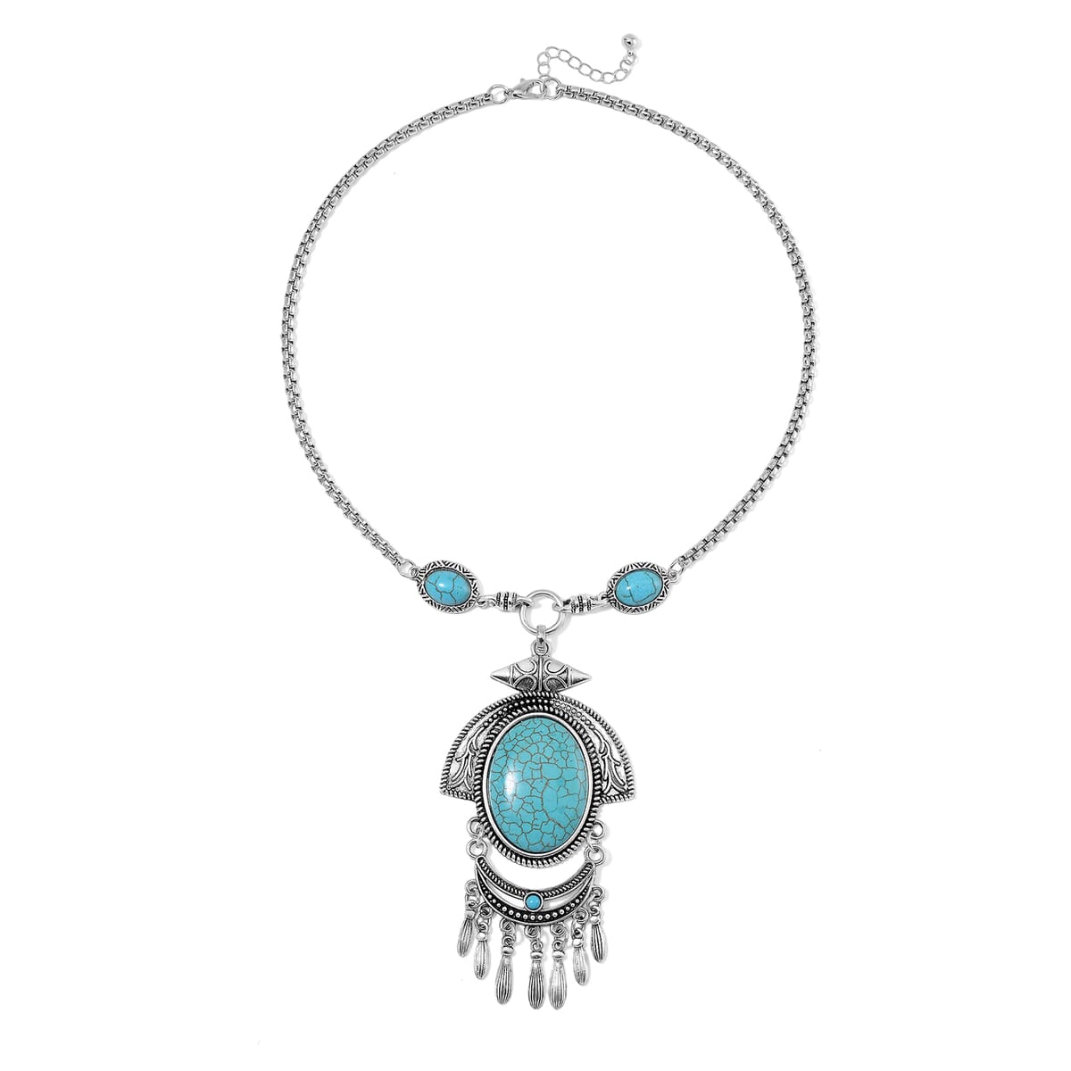 Blue Howlite 86.00 ctw Necklace 20-22 Inches and Earrings in Silvertone image number 6