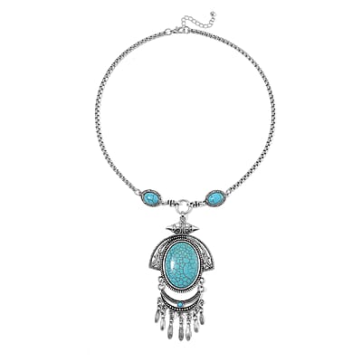 Blue Howlite 86.00 ctw Necklace 20-22 Inches and Earrings in Silvertone