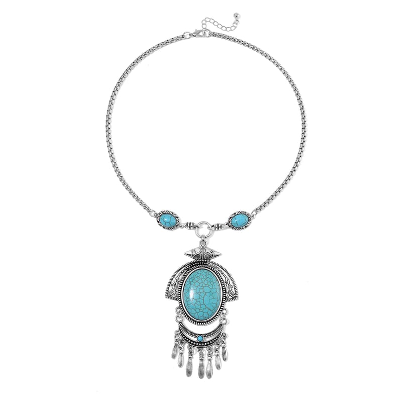Blue Howlite 86.00 ctw Necklace 20-22 Inches and Earrings in Silvertone