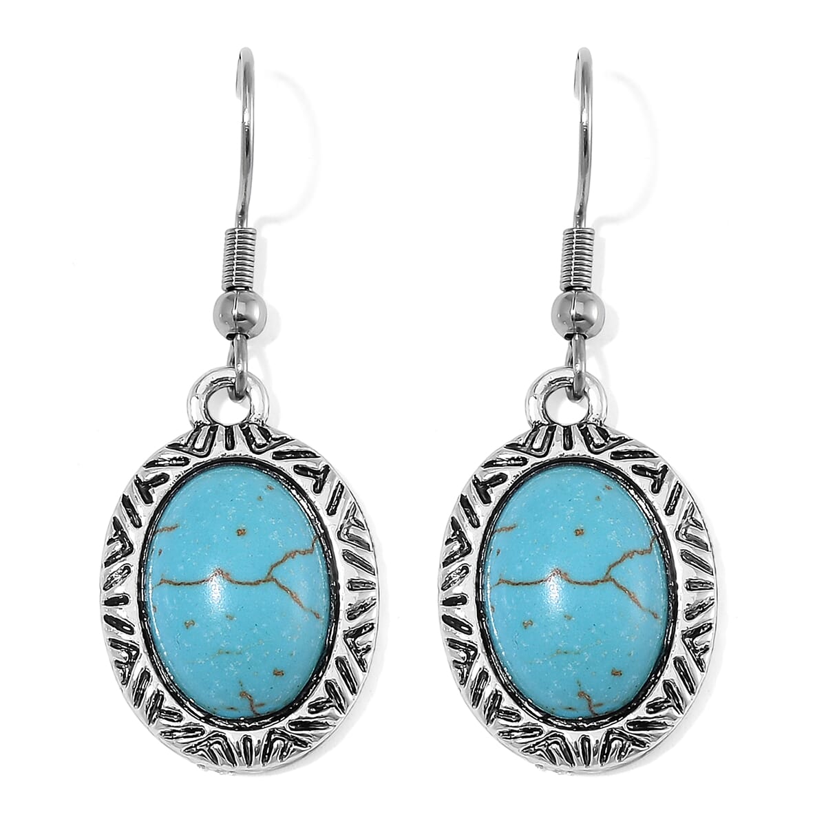 Blue Howlite 86.00 ctw Necklace 20-22 Inches and Earrings in Silvertone image number 7