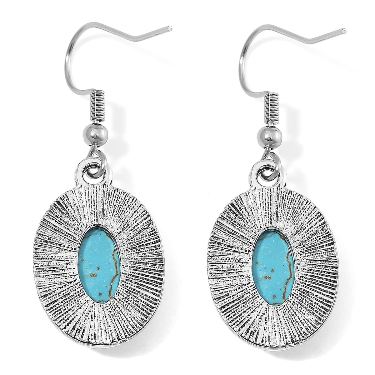 Blue Howlite 86.00 ctw Necklace 20-22 Inches and Earrings in Silvertone image number 8