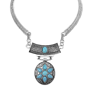 Blue Howlite 50.00 ctw Floral Necklace 17-22 Inches and Earrings in Silvertone