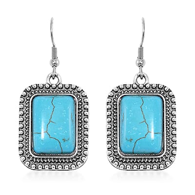 Blue Howlite 99.00 ctw Necklace 17-22 Inches and Earrings in Silvertone