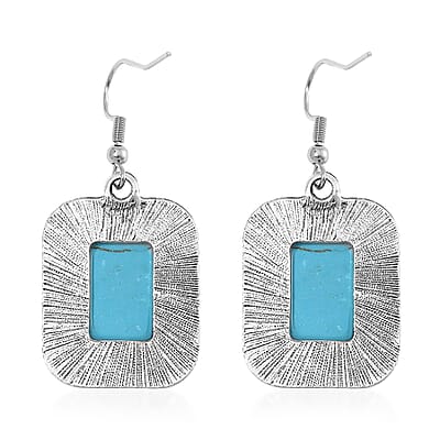 Blue Howlite 99.00 ctw Necklace 17-22 Inches and Earrings in Silvertone