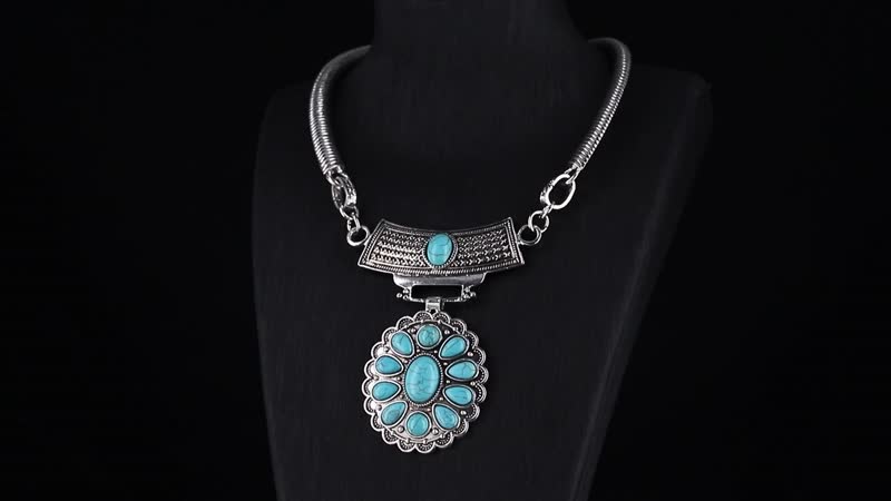 Blue Howlite 58.00 ctw Necklace 17-22 Inches and Earrings in Silvertone