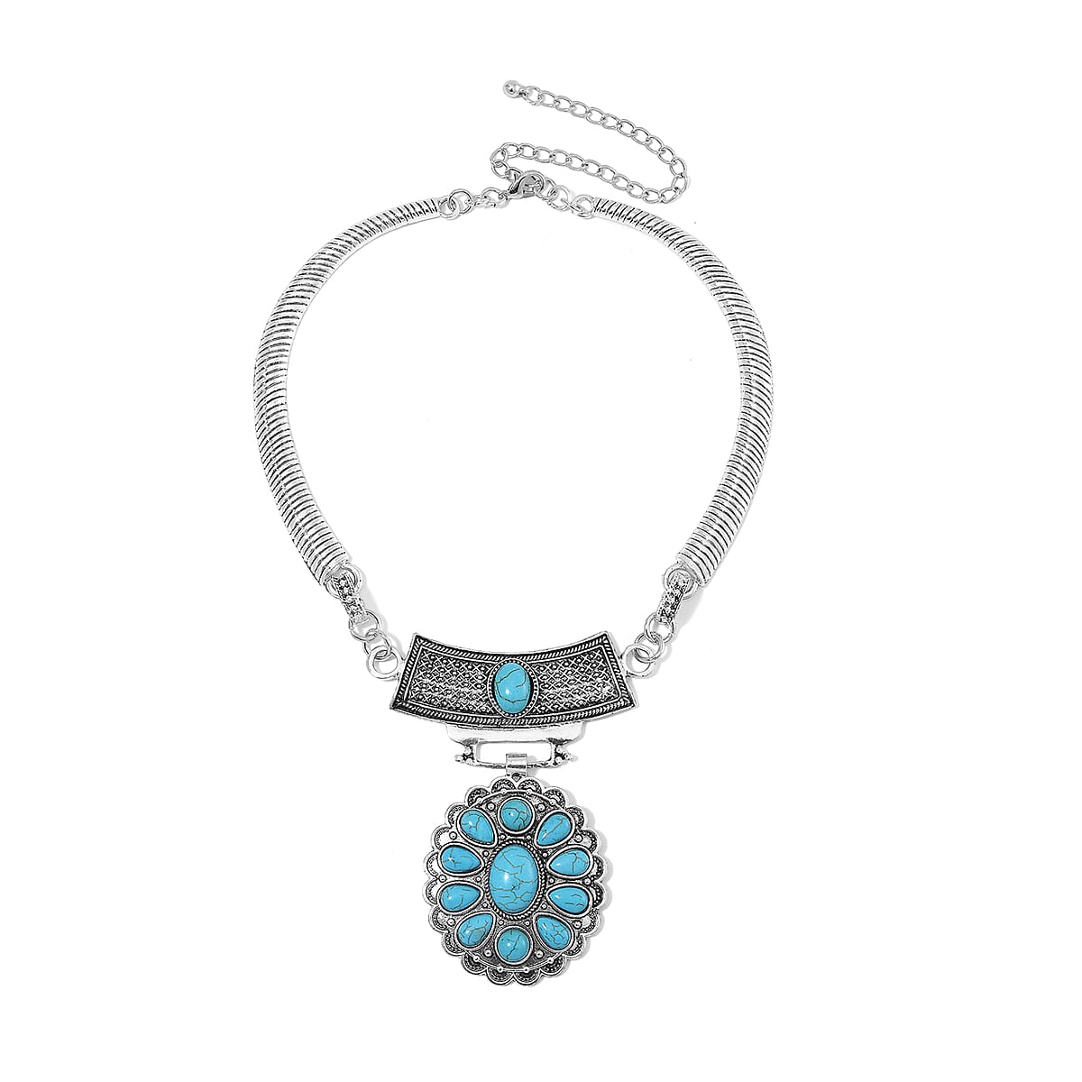 Blue Howlite 58.00 ctw Necklace 17-22 Inches and Earrings in Silvertone image number 3