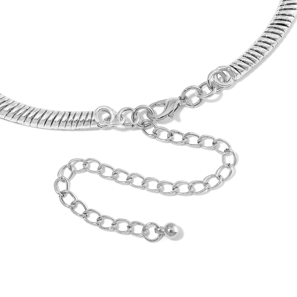 Blue Howlite 58.00 ctw Necklace 17-22 Inches and Earrings in Silvertone image number 4