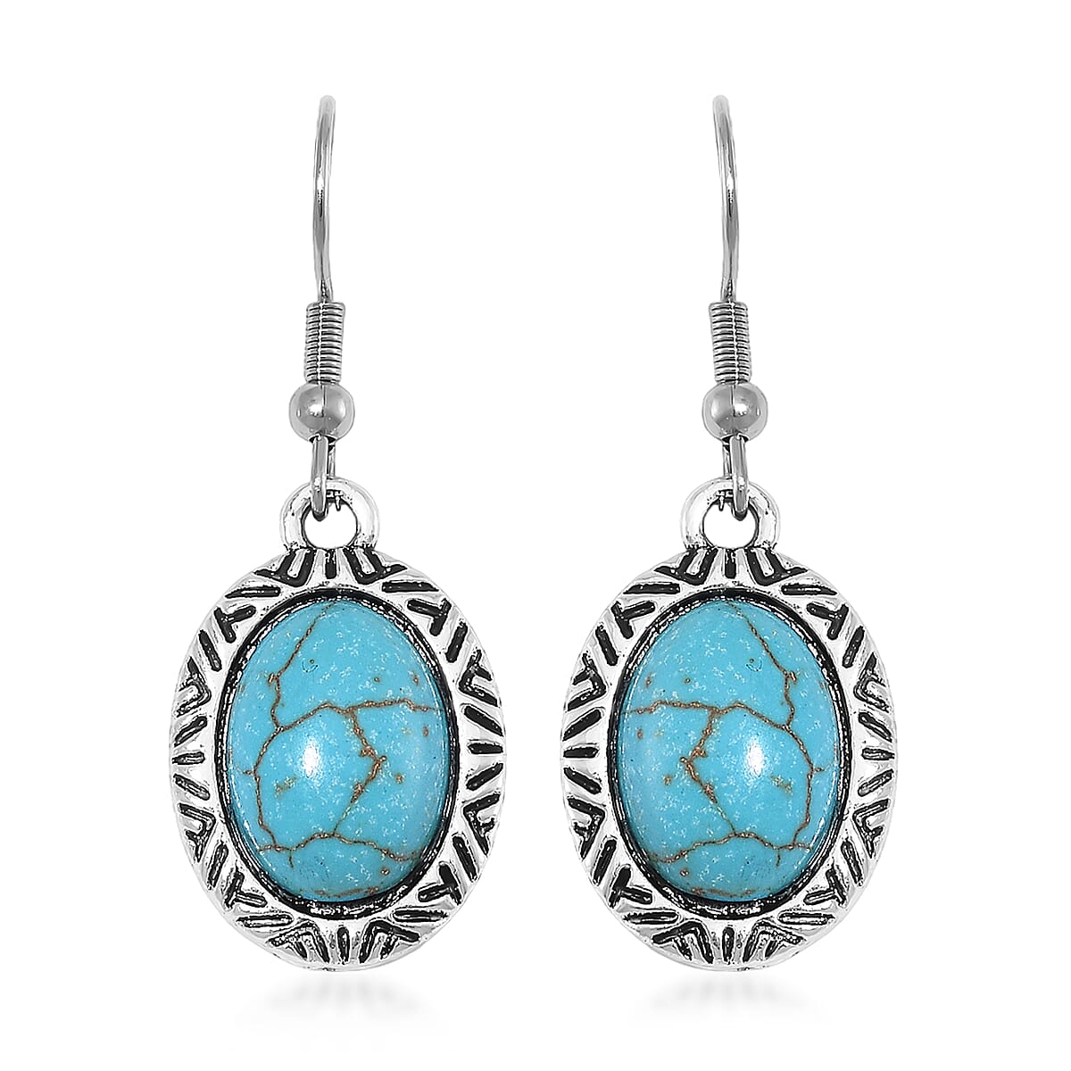 Blue Howlite 58.00 ctw Necklace 17-22 Inches and Earrings in Silvertone image number 5