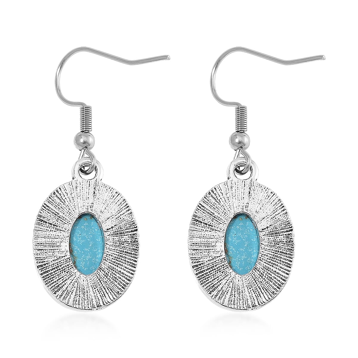 Blue Howlite 58.00 ctw Necklace 17-22 Inches and Earrings in Silvertone image number 6
