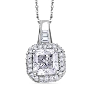 Squartuguese Cut Moissanite 3.65 ctw Halo Pendant Necklace in Rhodium Over Sterling Silver 20 Inches