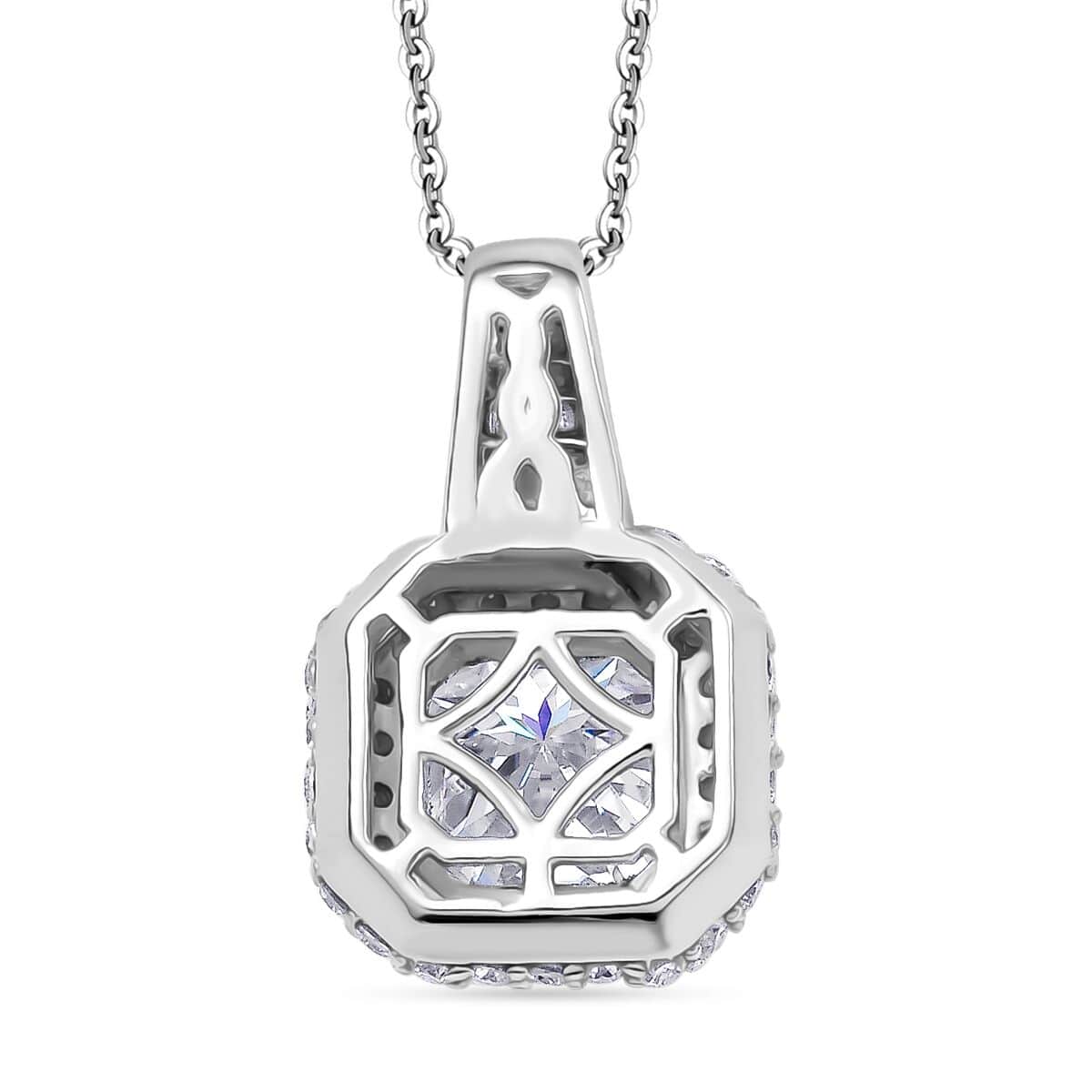 Squartuguese Cut Moissanite 3.65 ctw Halo Pendant Necklace in Rhodium Over Sterling Silver 20 Inches image number 4