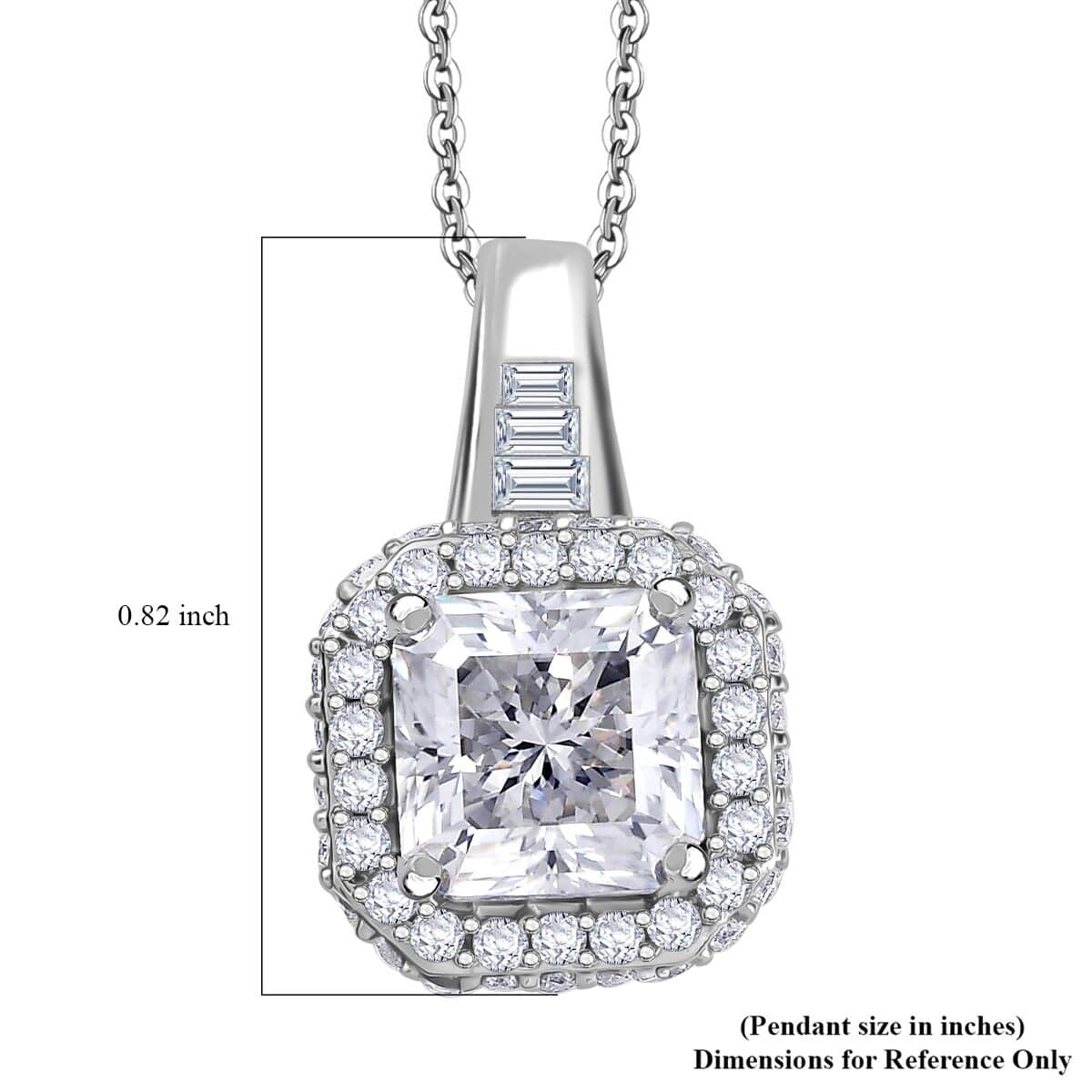 Squartuguese Cut Moissanite 3.65 ctw Halo Pendant Necklace in Rhodium Over Sterling Silver 20 Inches image number 6