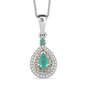 Kagem Zambian Emerald and Multi Gemstone 0.75 ctw Dewdrop Elegance Pendant Necklace in Rhodium Over Sterling Silver 20 Inches