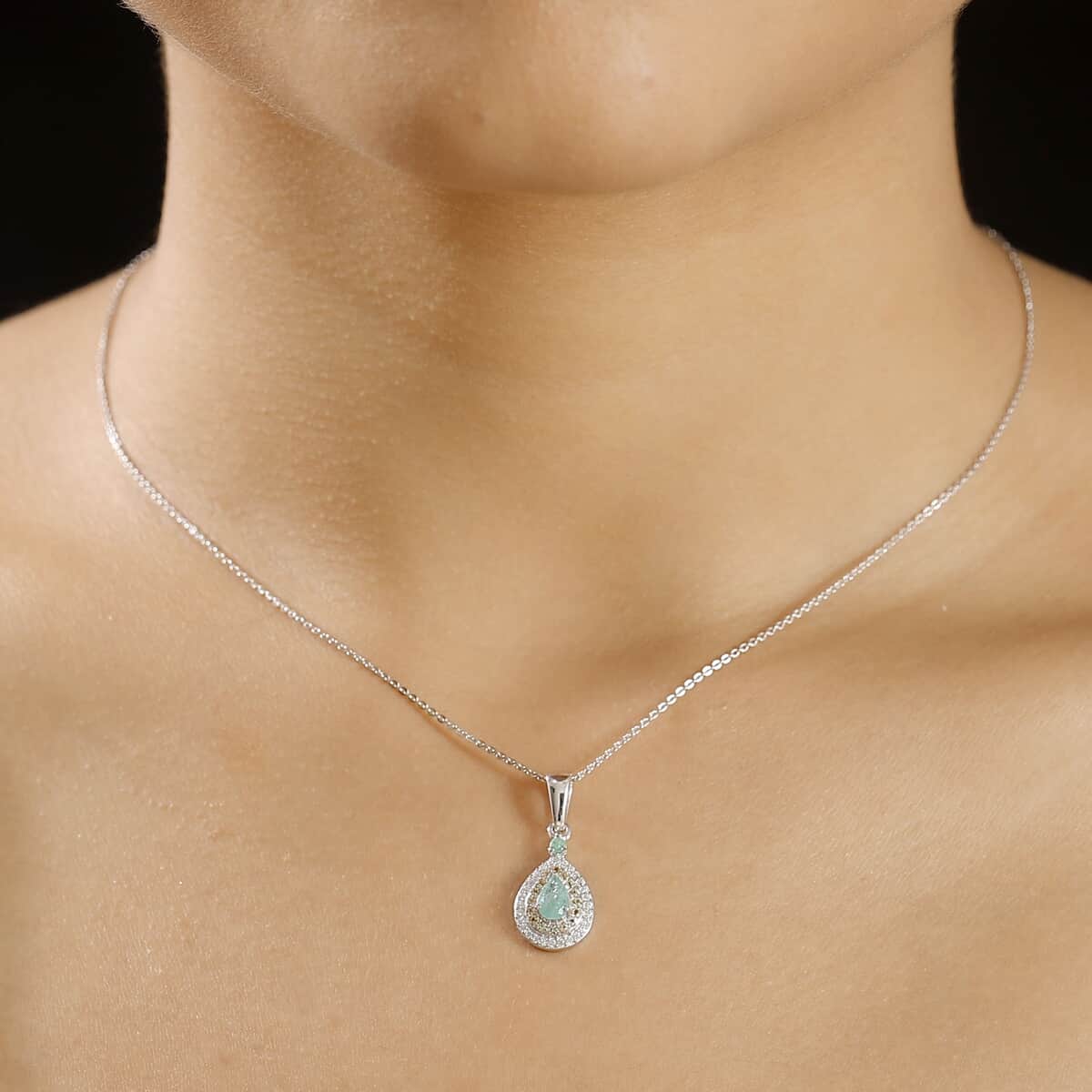 Kagem Zambian Emerald and Multi Gemstone 0.75 ctw Dewdrop Elegance Pendant Necklace in Rhodium Over Sterling Silver 20 Inches image number 2