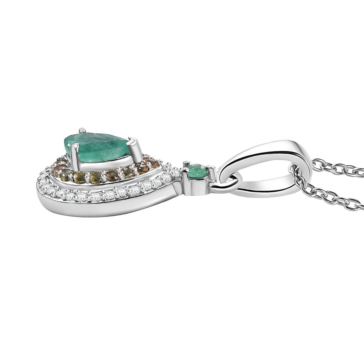 Kagem Zambian Emerald and Multi Gemstone 0.75 ctw Dewdrop Elegance Pendant Necklace in Rhodium Over Sterling Silver 20 Inches image number 3