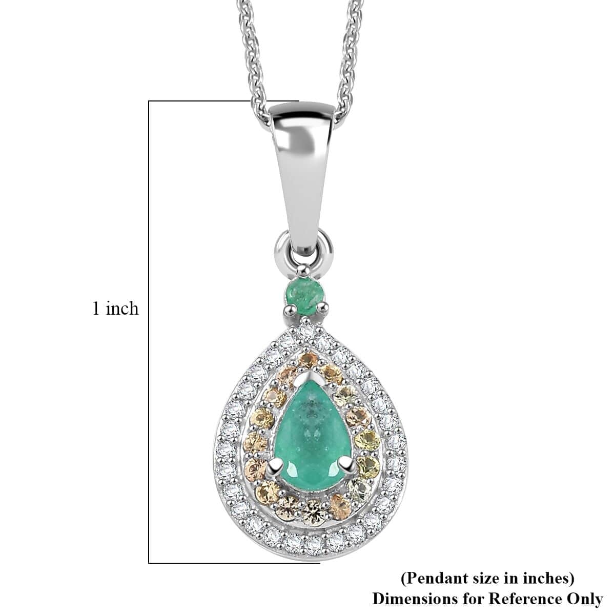 Kagem Zambian Emerald and Multi Gemstone 0.75 ctw Dewdrop Elegance Pendant Necklace in Rhodium Over Sterling Silver 20 Inches image number 6