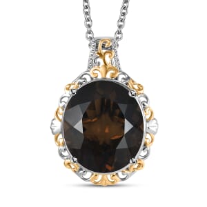 Karis Brazilian Smoky Quartz 9.35 ctw Pendant in 18K YG Plated with Stainless Steel Necklace (20 Inches)