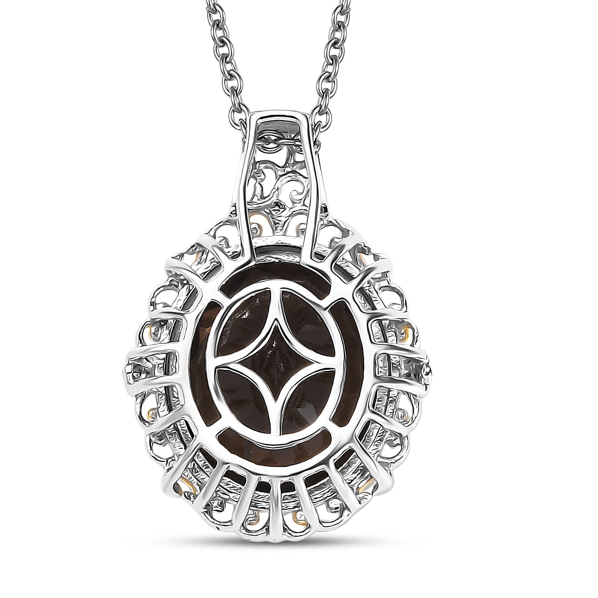 Karis Brazilian Smoky Quartz 9.35 ctw Pendant in 18K YG Plated with Stainless Steel Necklace (20 Inches)
