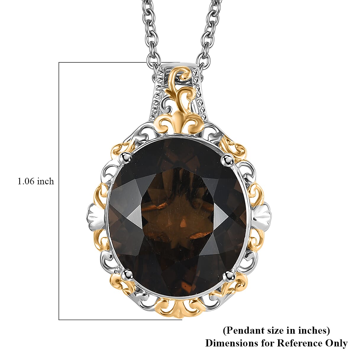 Karis Brazilian Smoky Quartz 9.35 ctw Pendant in 18K YG Plated with Stainless Steel Necklace (20 Inches)