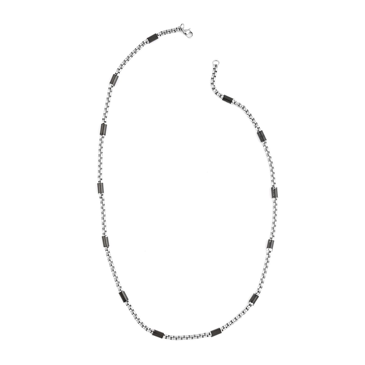Box Link Necklace 24 Inches and Bracelet in ION Plated Black and Stainless Steel image number 2