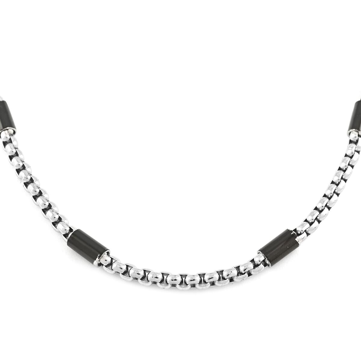 Box Link Necklace 24 Inches and Bracelet in ION Plated Black and Stainless Steel image number 3