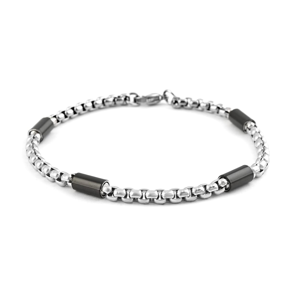 Box Link Necklace 24 Inches and Bracelet in ION Plated Black and Stainless Steel image number 5