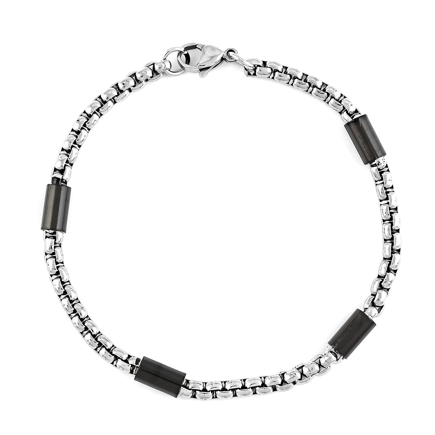 Box Link Necklace 24 Inches and Bracelet (9.00In) ION Plated Black and Stainless Steel