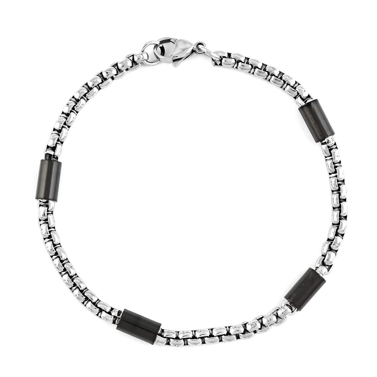 Box Link Necklace 24 Inches and Bracelet in ION Plated Black and Stainless Steel image number 7