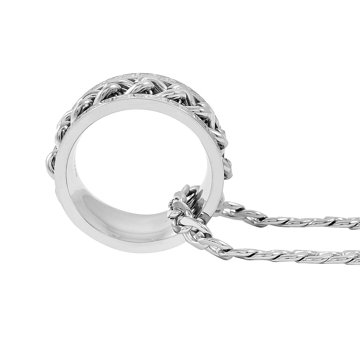 Chain Necklace (24 Inches) and Ring (Size 7.0) in Stainless Steel image number 2