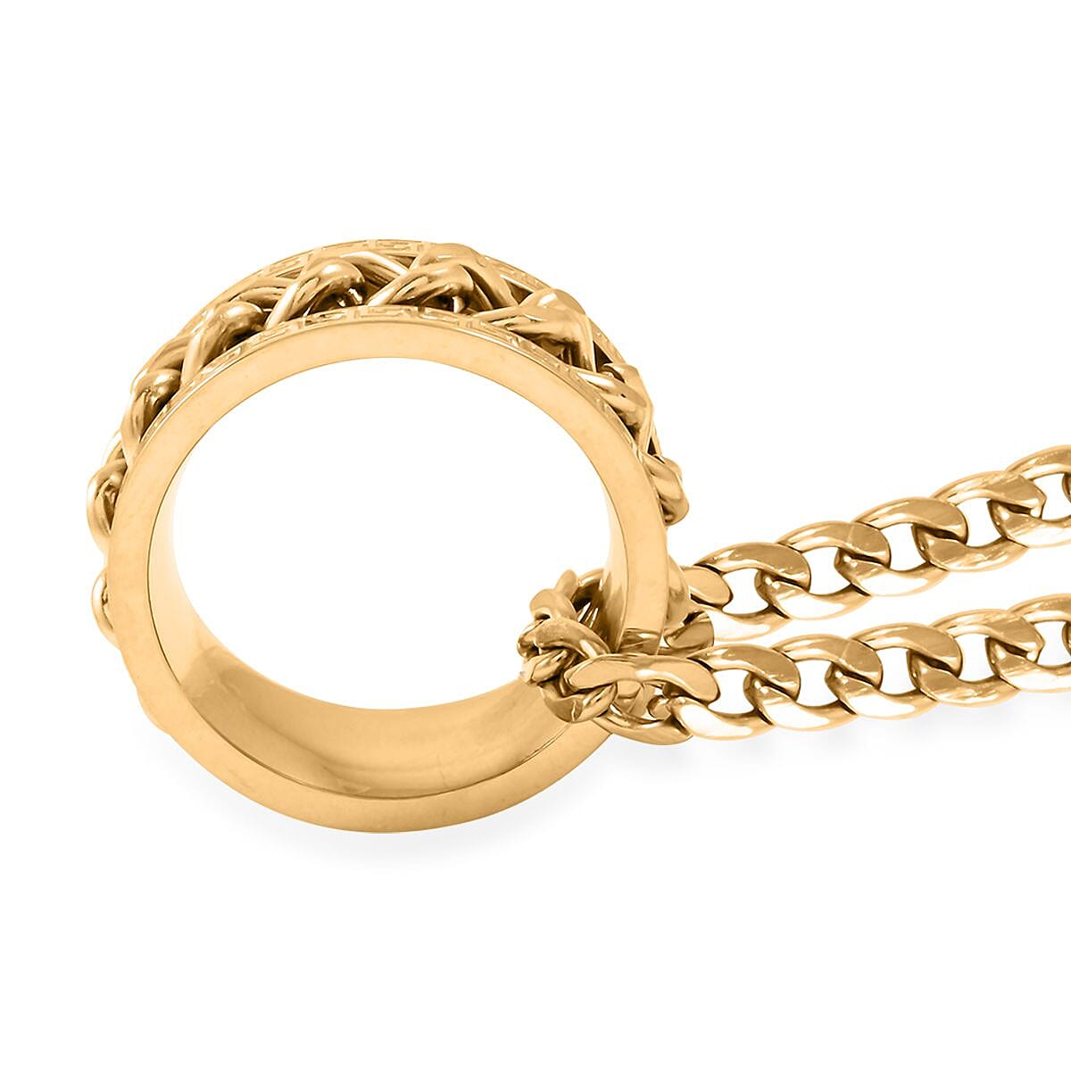 Chain Necklace (24 Inches) and Ring (Size 9.0) in ION Plated YG Stainless Steel image number 2
