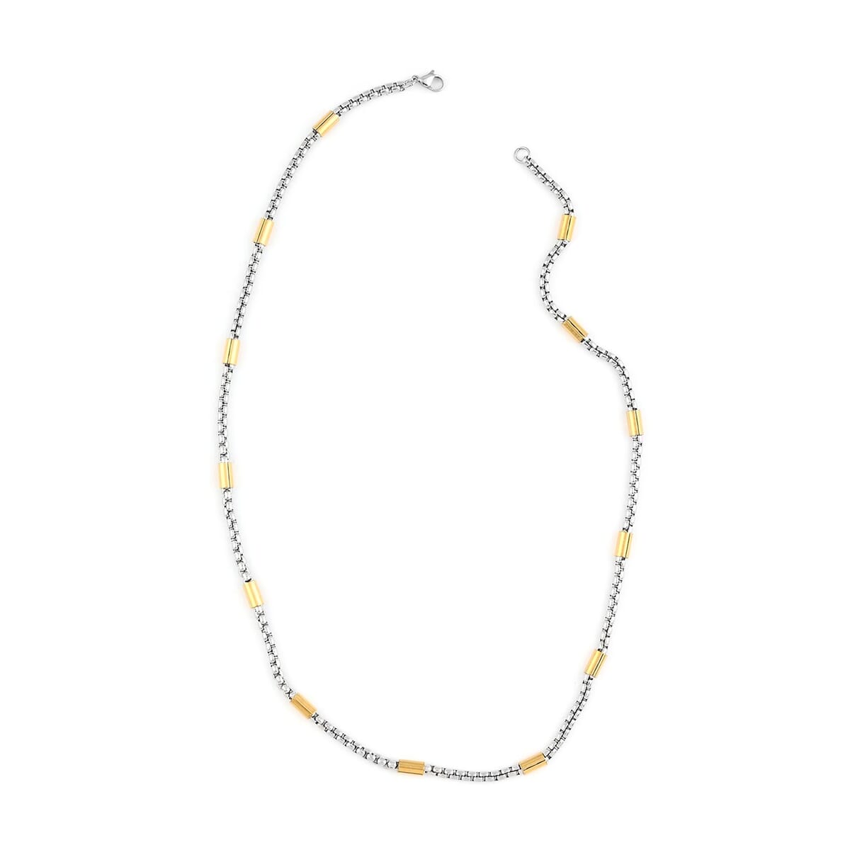 Box Link Chain Necklace 24 Inches and Bracelet (9.00In) in ION Plated YG and Stainless Steel image number 2