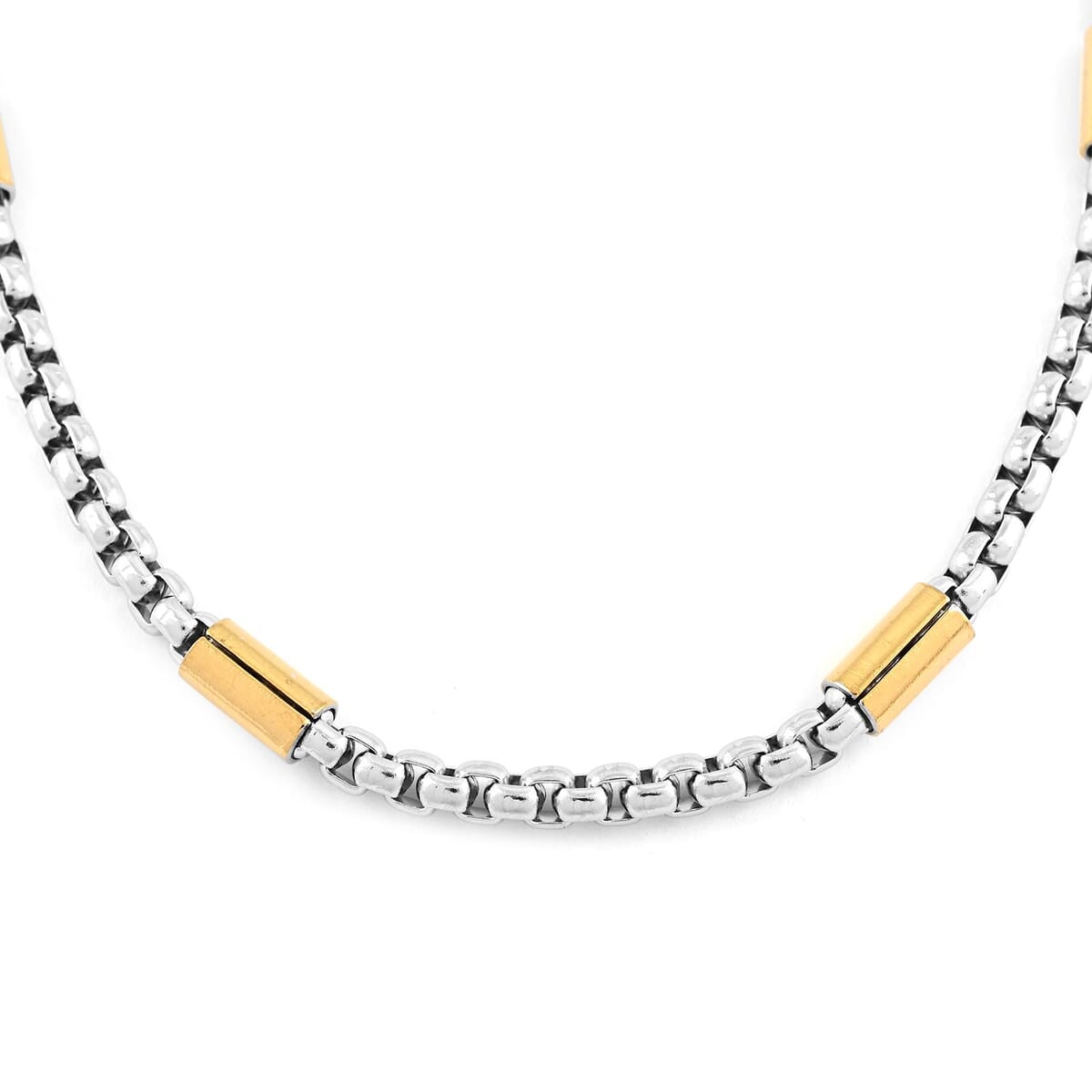 Box Link Chain Necklace 24 Inches and Bracelet (9.00In) in ION Plated YG and Stainless Steel image number 3
