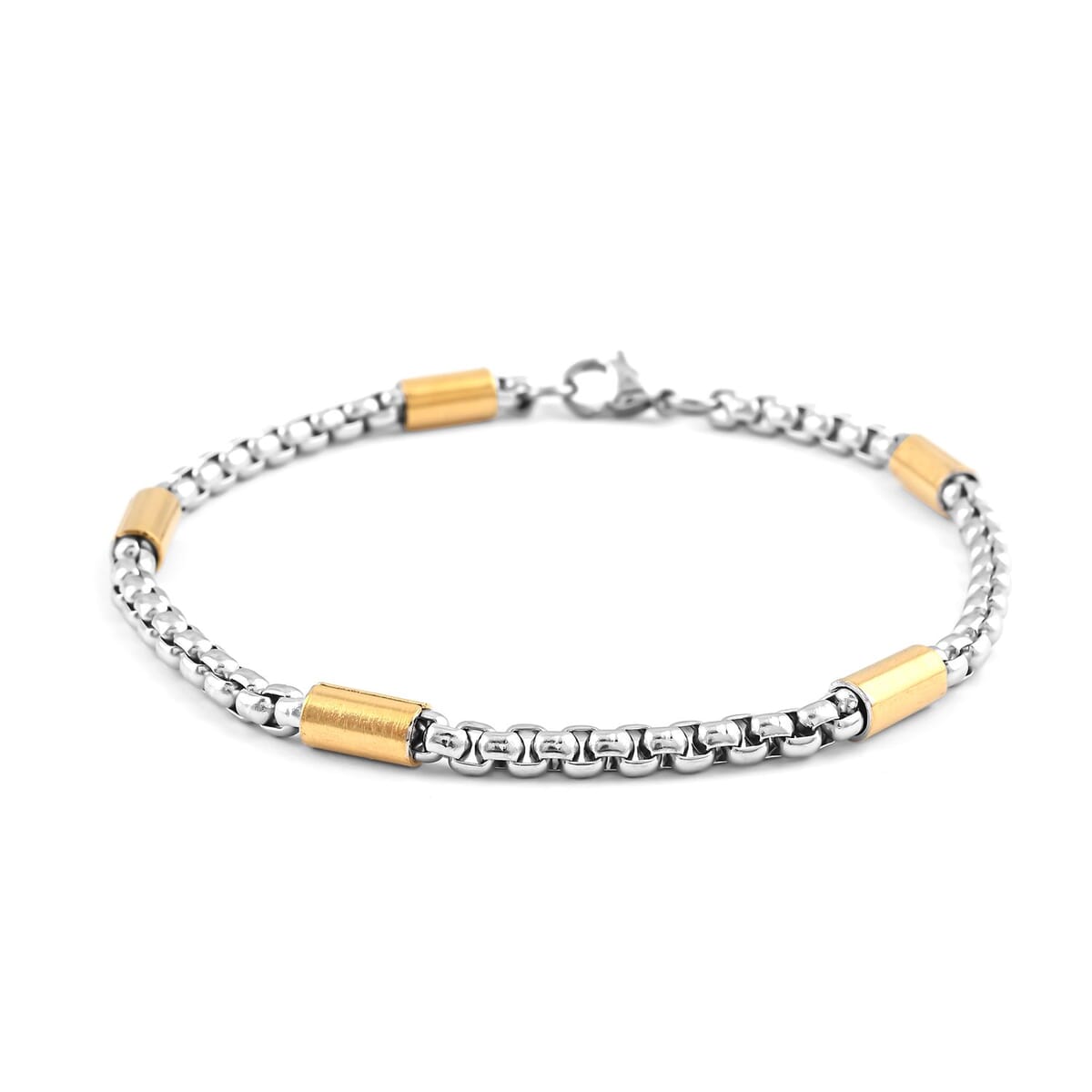 Box Link Chain Necklace 24 Inches and Bracelet (9.00In) in ION Plated YG and Stainless Steel image number 5