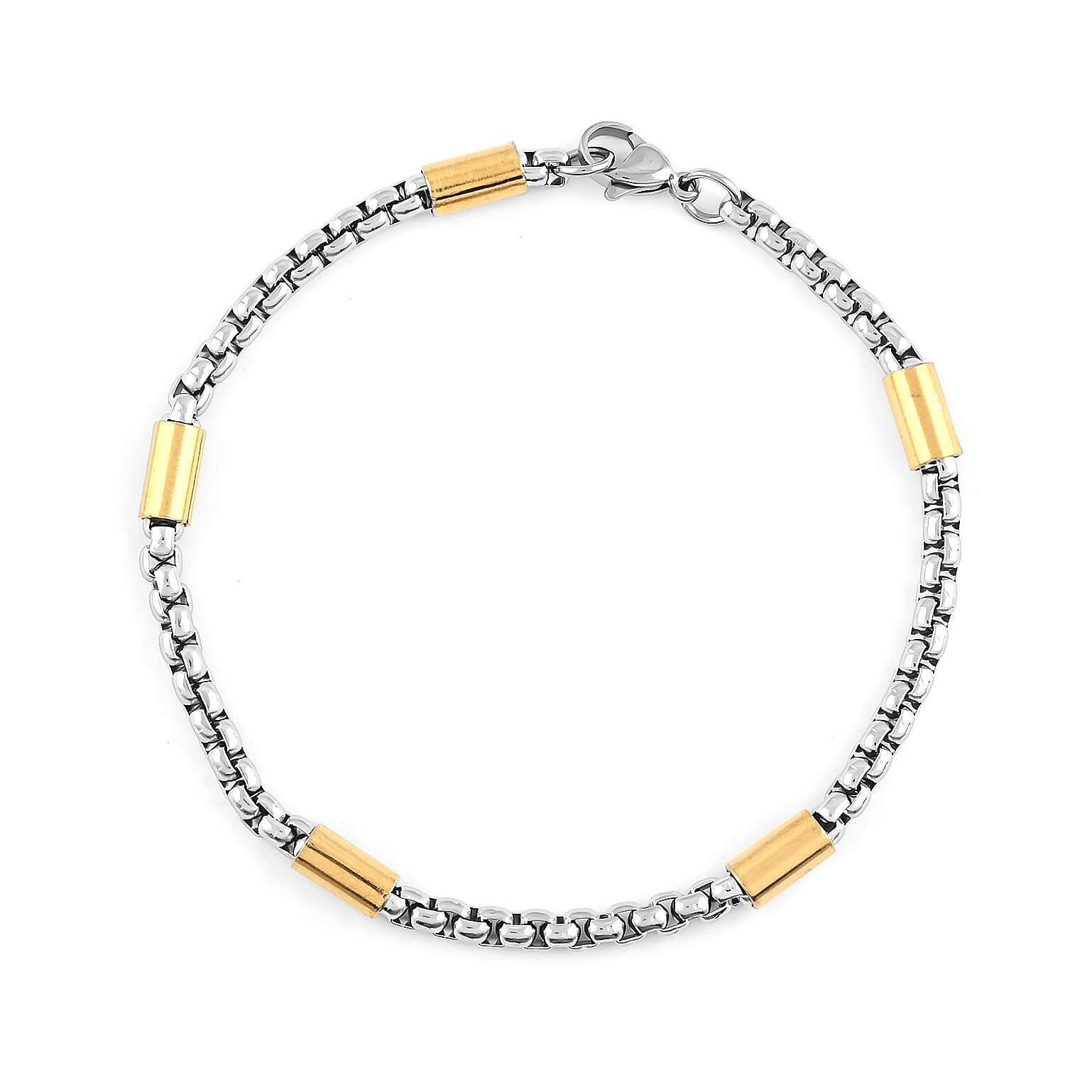 Box Link Chain Necklace 24 Inches and Bracelet (9.00In) in ION Plated YG and Stainless Steel