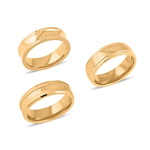 Set of 3 Texture Band Ring in ION Plated YG Stainless Steel (Size 8.0)