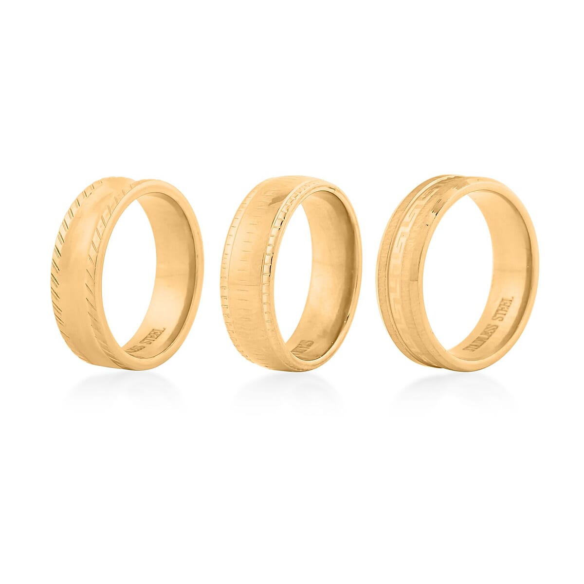 Set of 3 Texture Band Ring in ION Plated YG Stainless Steel (Size 8.0) image number 2