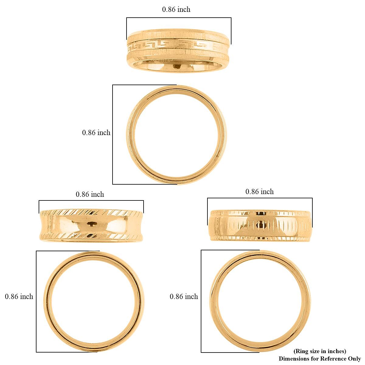 Set of 3 Texture Band Ring in ION Plated YG Stainless Steel (Size 8.0) image number 3