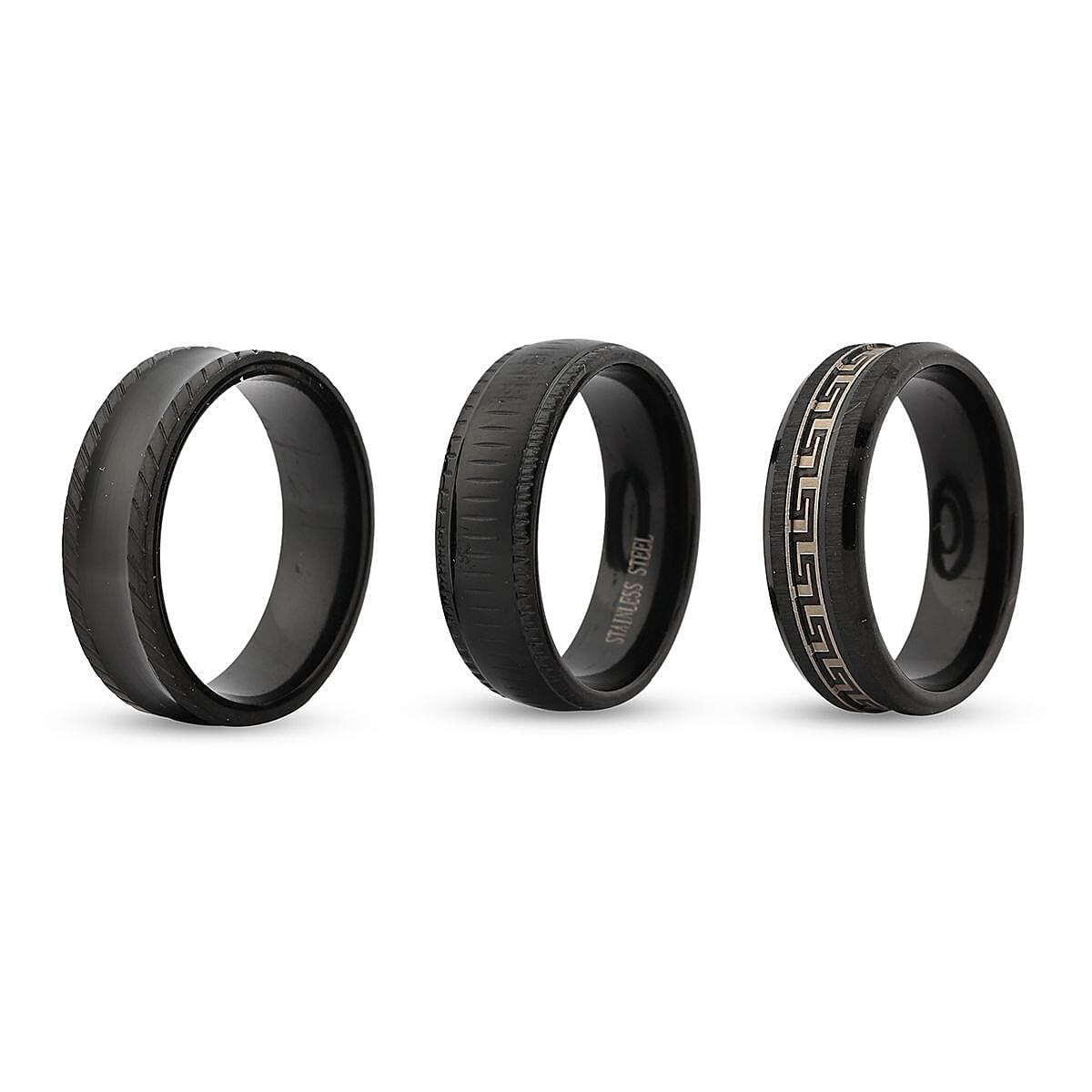 Set of 3 Ring in ION Plated Black Stainless Steel (Size 9.0) image number 2