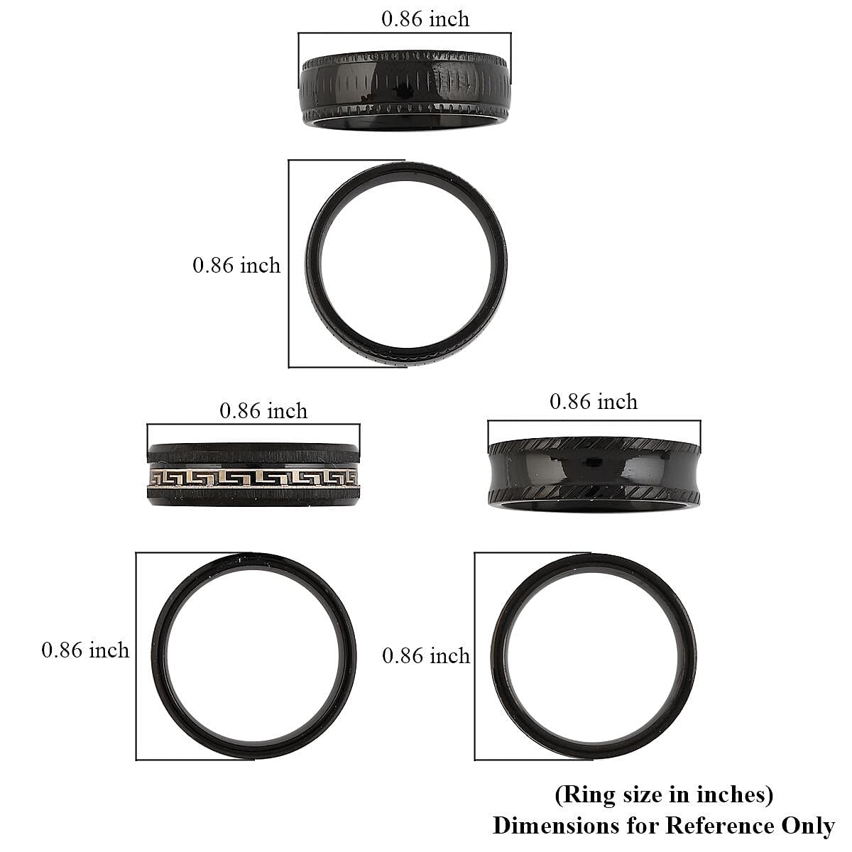 Set of 3 Ring in ION Plated Black Stainless Steel (Size 9.0) image number 3