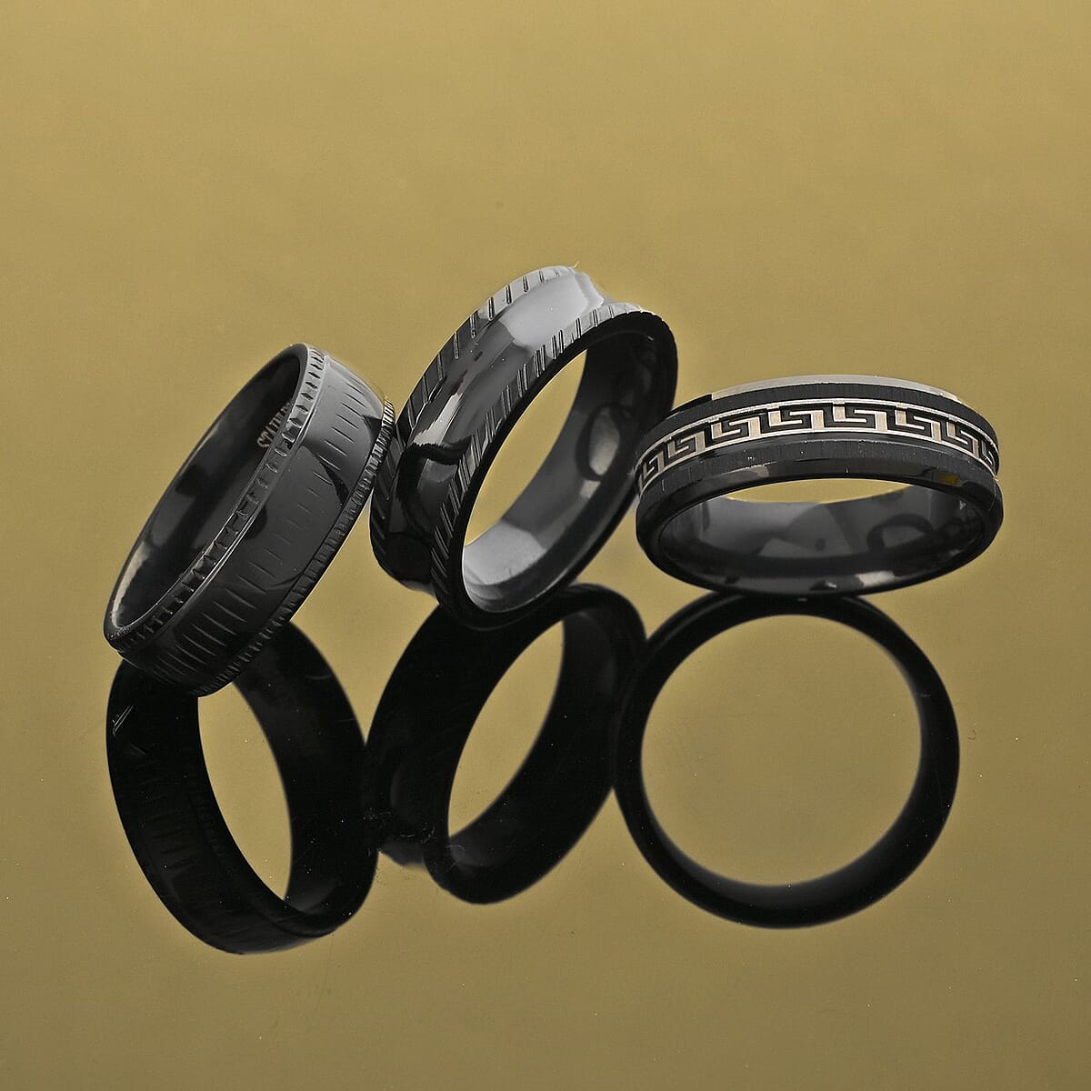 Set of 3 Ring in ION Plated Black Stainless Steel (Size 10.0) image number 1