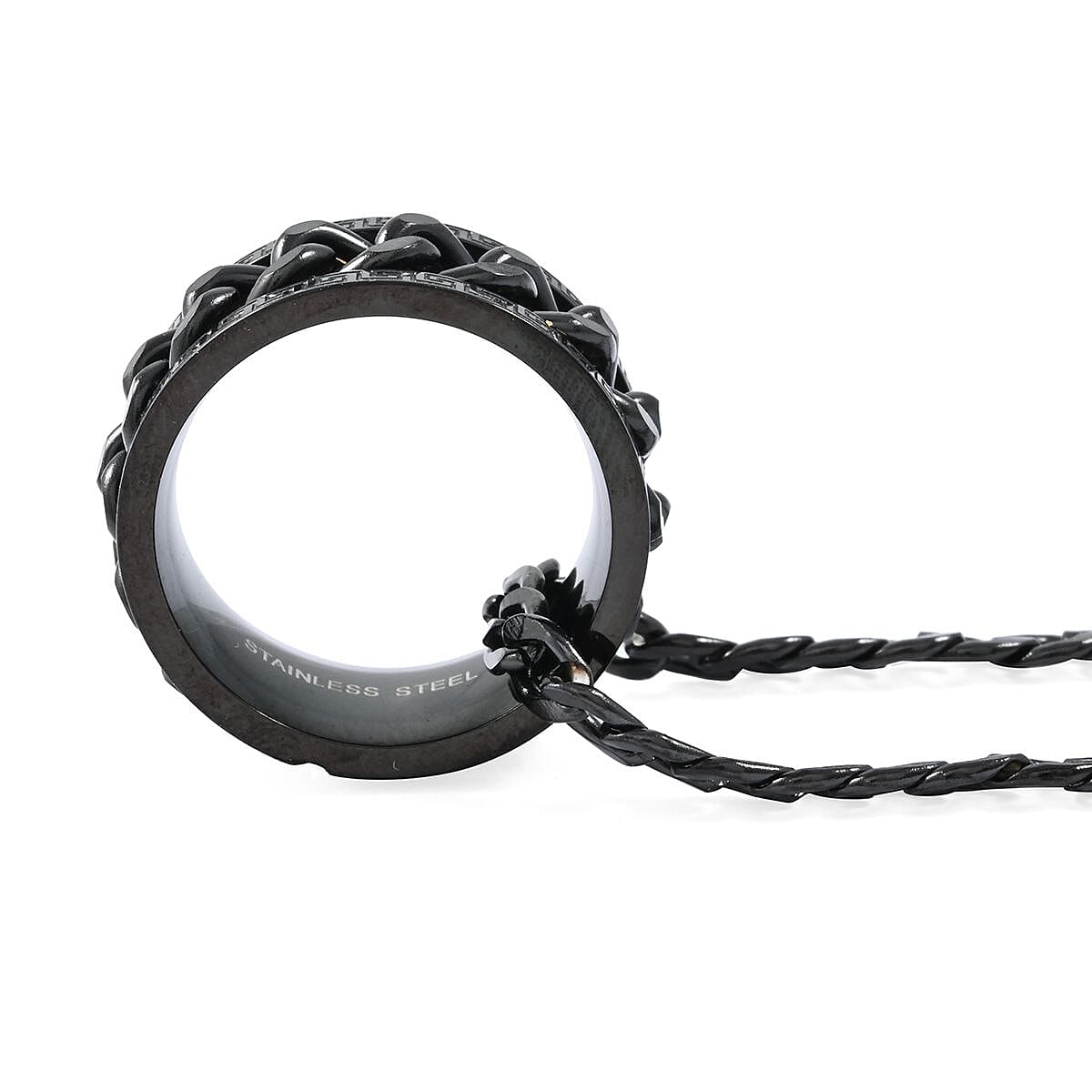 Chain Necklace (24 Inches) and Ring (Size 7.0) in ION Plated Black Stainless Steel image number 2