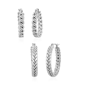 Set of 2 Twisted Hoop Earrings in Stainless Steel