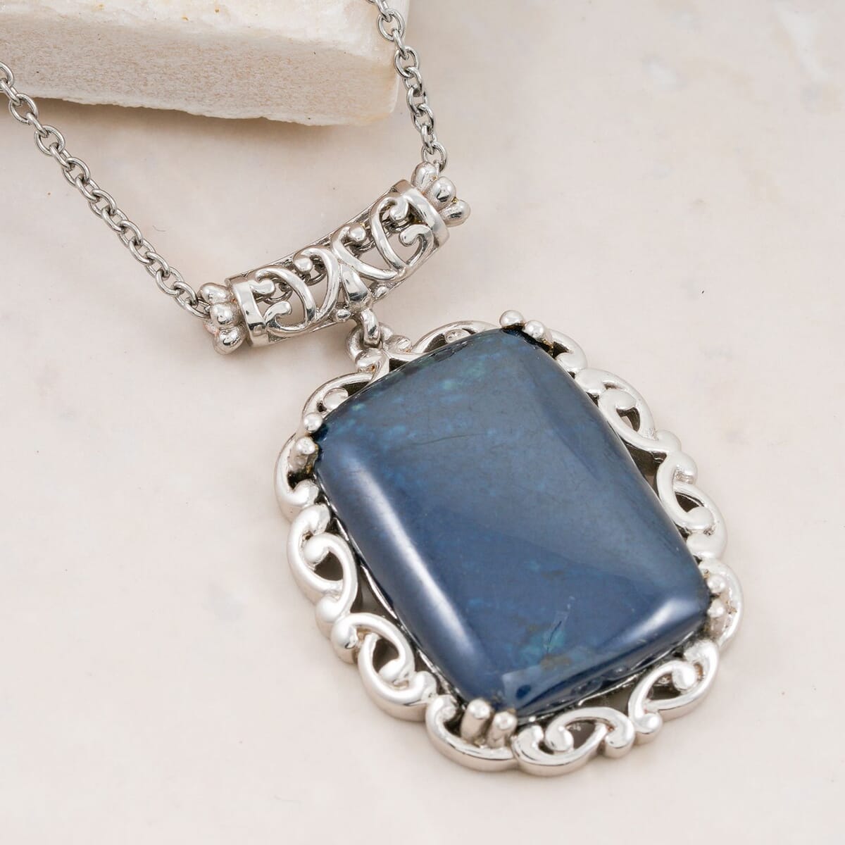EverTrue Vivianite 15.40 ctw Pendant in Platinum Bond with Stainless Steel Necklace 20 Inches image number 1