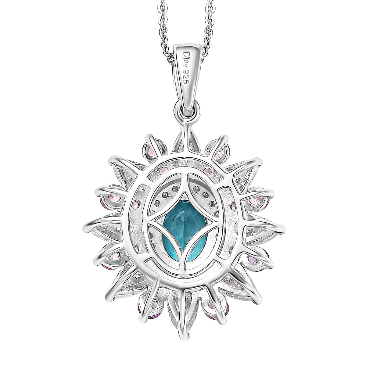Premium Betroka Blue Apatite and Multi Gemstone 3.75 ctw Floral Pendant Necklace in Rhodium Over Sterling Silver 20 Inches