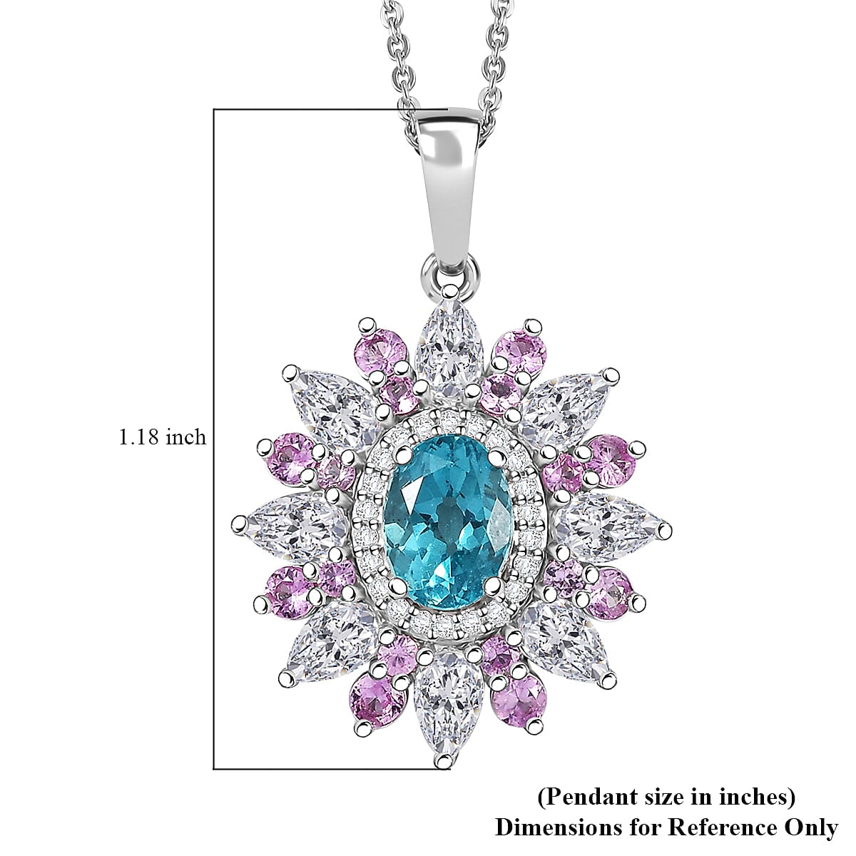 Premium Betroka Blue Apatite and Multi Gemstone 3.75 ctw Floral Pendant Necklace in Rhodium Over Sterling Silver 20 Inches