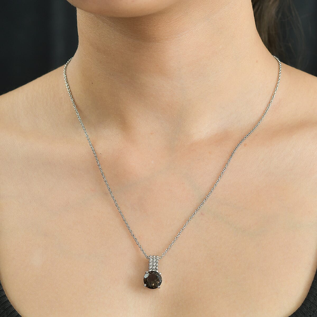 Brazilian Smoky Quartz 3.70 ctw Pendant Necklace in Stainless Steel 20 Inches image number 2